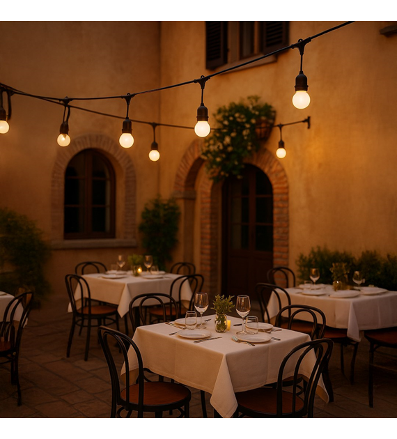 Girlanda zewnętrzna Summer Time 6,6m G45 Mleczna biel 3000K 36V 10xE27 IP44