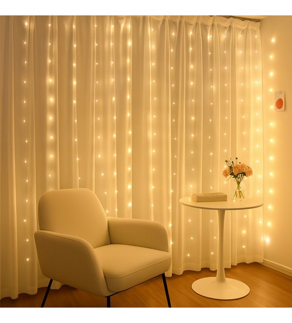 Kurtyna Okienna Girlanda Mery 300 LED USB Ciepła 3000K