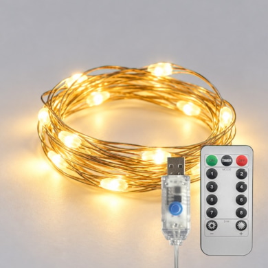 Lampki dekoracyjne MERY 10 LED USB Ciepłe 1m + Pilot