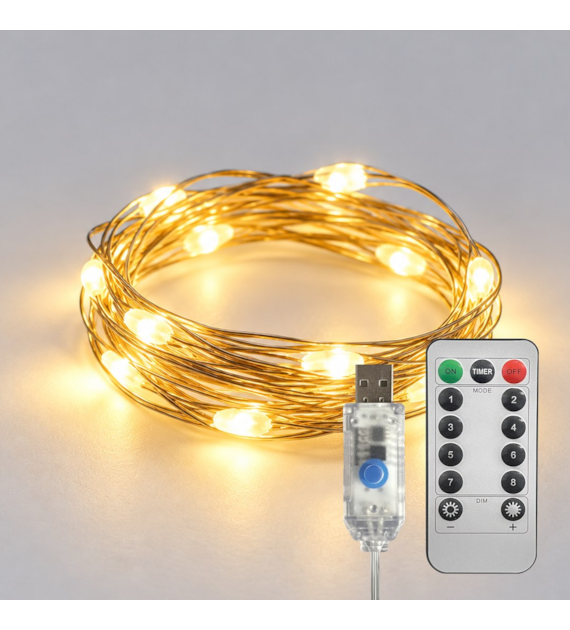 Lampki dekoracyjne MERY 10 LED USB Ciepłe 1m + Pilot