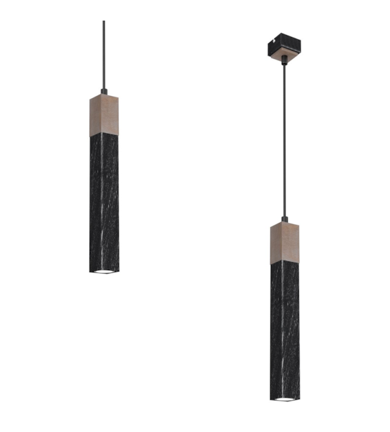 Lampa wisząca SOLO SAWN BLACK / PATINATED WOOD 1x mini GU10