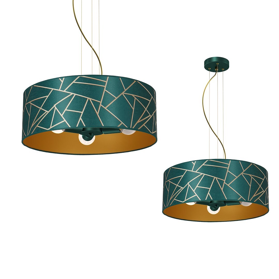 Lampa wisząca Ziggy Biały Złoty/Bottle zielony 3xE27