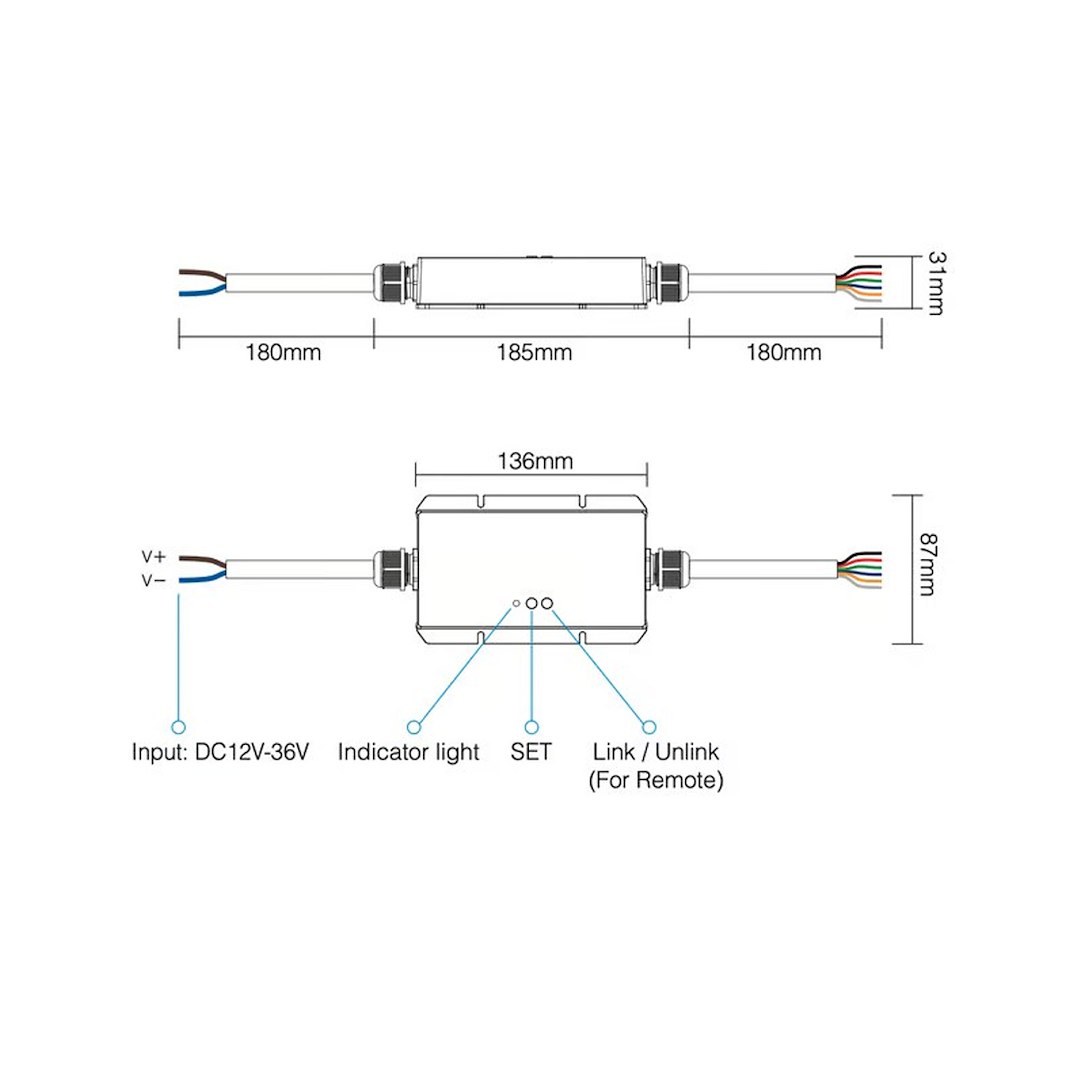 MI-LIGHT MiBoxer Kontroler 5w1 RGB/CCT 12-36VDC 20A IP67 Milagro — widok produktu